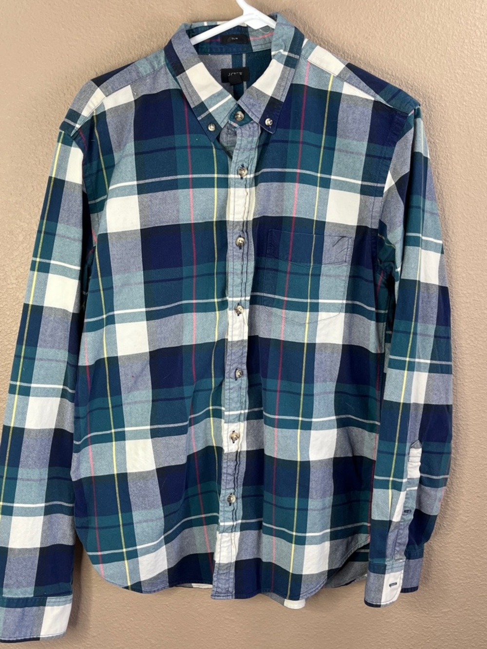 J. Crew Teal, Navy & White Plaid Button-Down Shirt - Men's